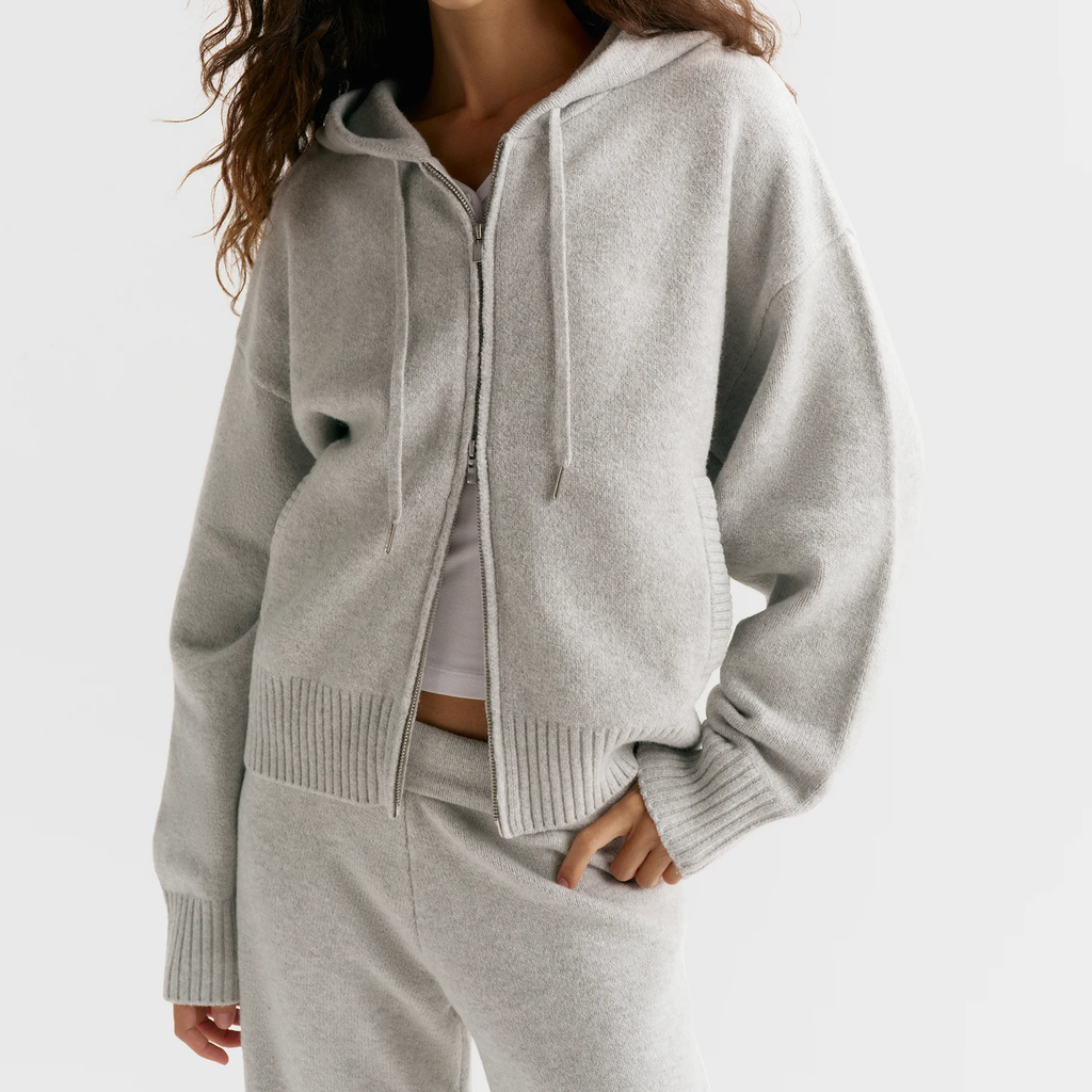 Relaxed Drop‑Shoulder Hooded Knit Top Jacket
