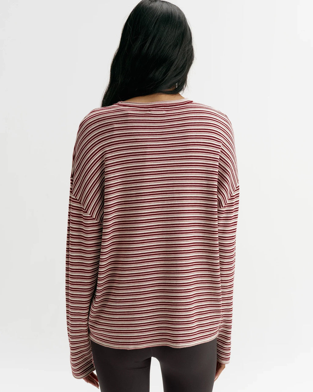 Oversized Striped Knit Roll‑Hem Sweatshirt Top